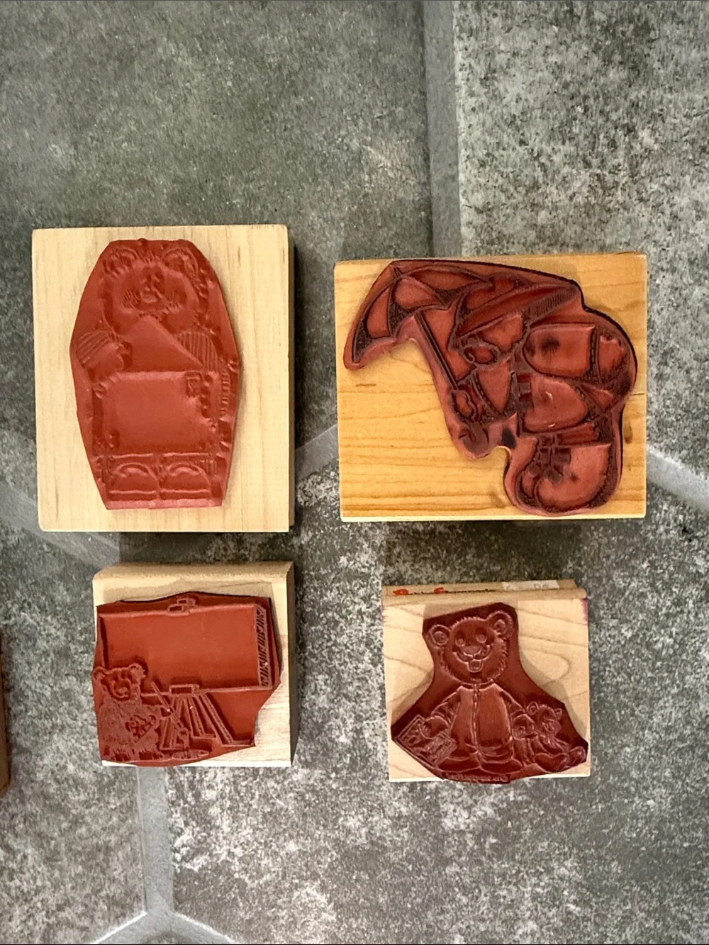 Cats and Bears Wooden Rubber Stamp 8 Stamp Set -All Night Media, Rubber Stampede